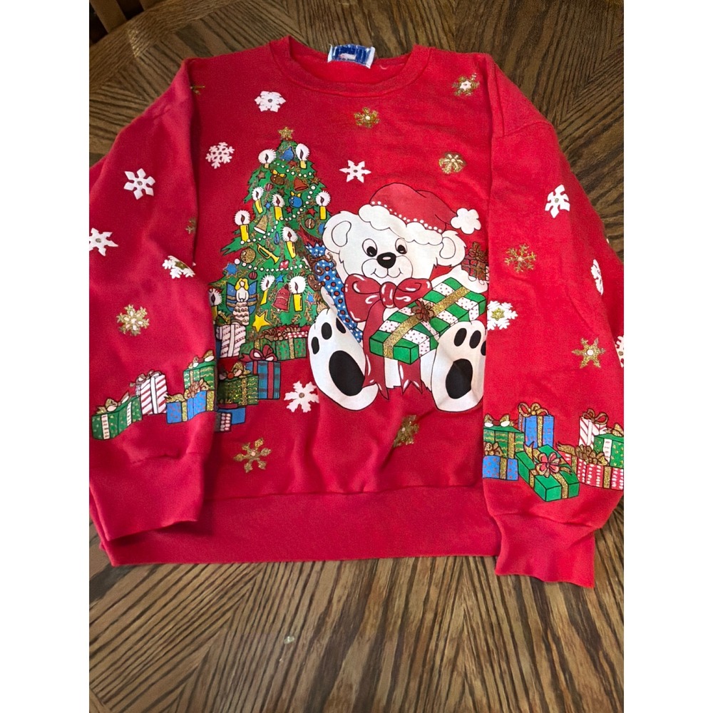 Vintage BFA Classics Christmas Polar Bear Red Sweatshirt Womens Large XL
